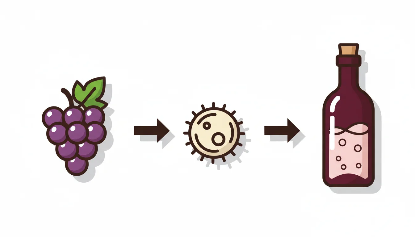 Grapes plus yeast produce a bottle of wine
