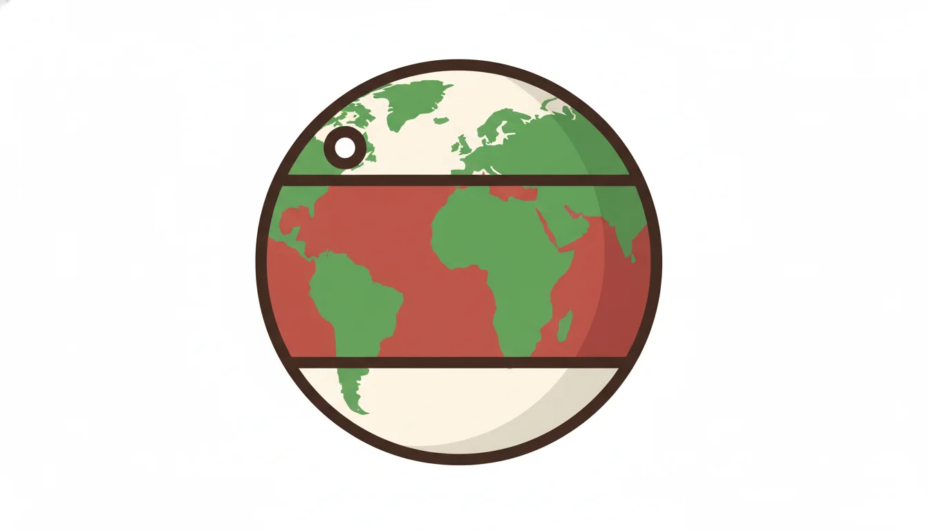 A globe showing the two wine belt bands between 30 and 50 degrees latitude in each hemisphere